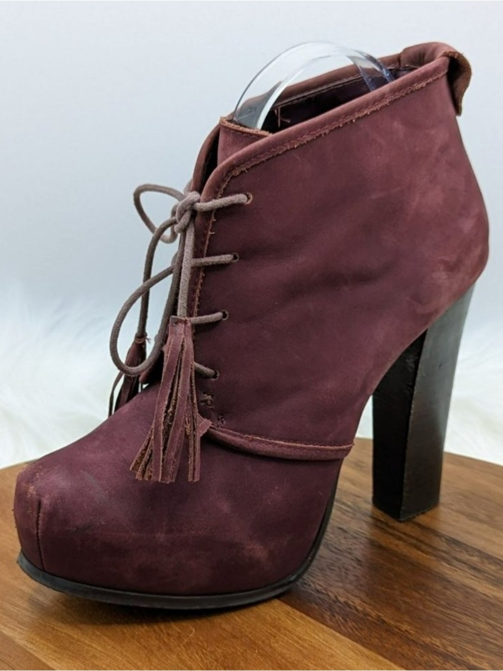 Steve Madden Sashayy Ankle Boots 10 Burgundy Red Platform Heeled Lace Up Leather